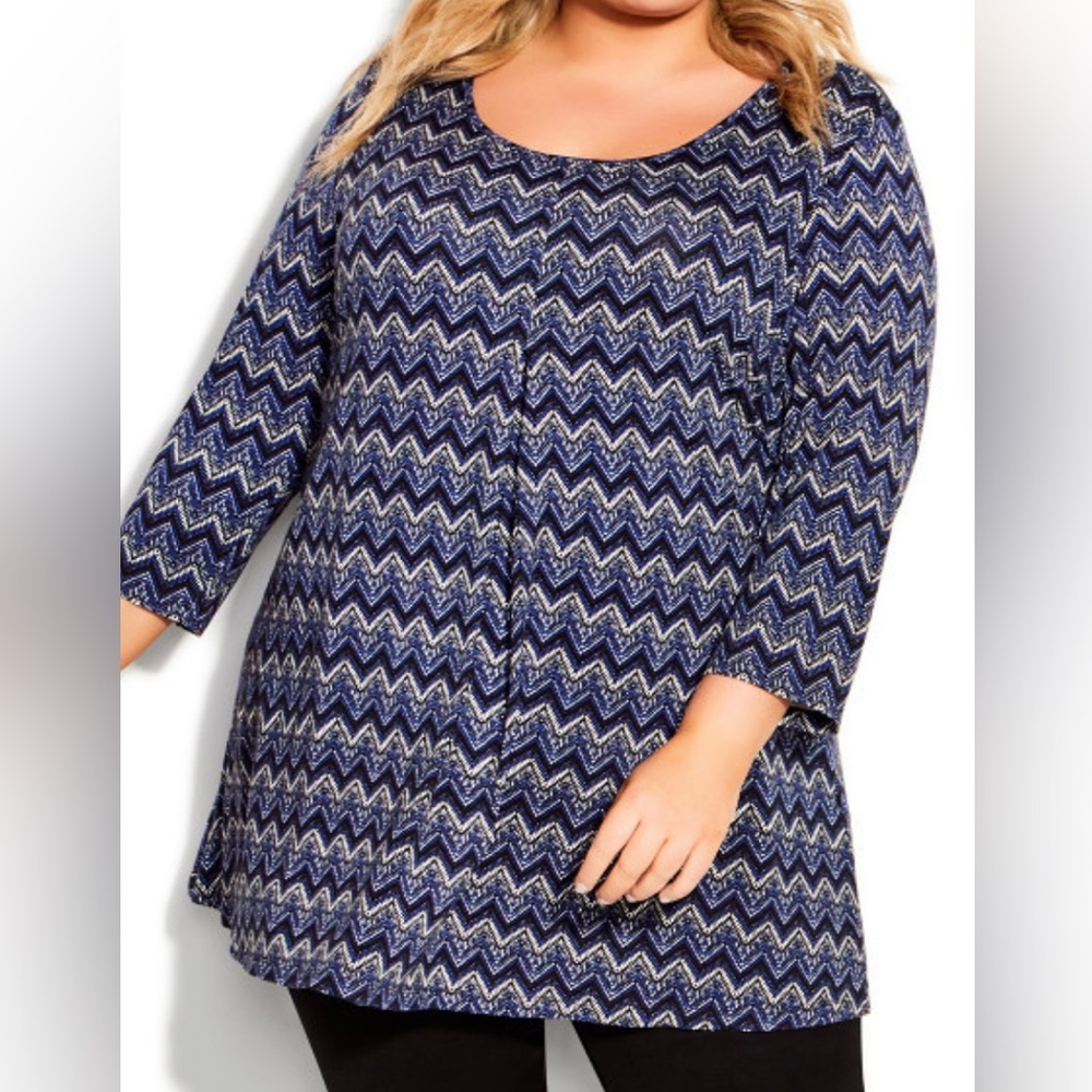 Women’s Tunic Size 18 AVENUE Liv 3/4 Sleeve Pleat Print Tunic - Marine Navy NEW